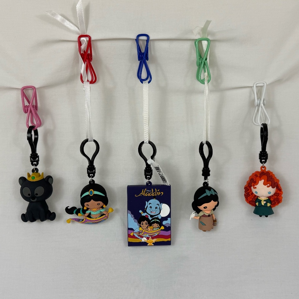 Disney 3D Figural Bag Clips (S37) Snow White, Aladdin, Jasmine, Brave Set of 5